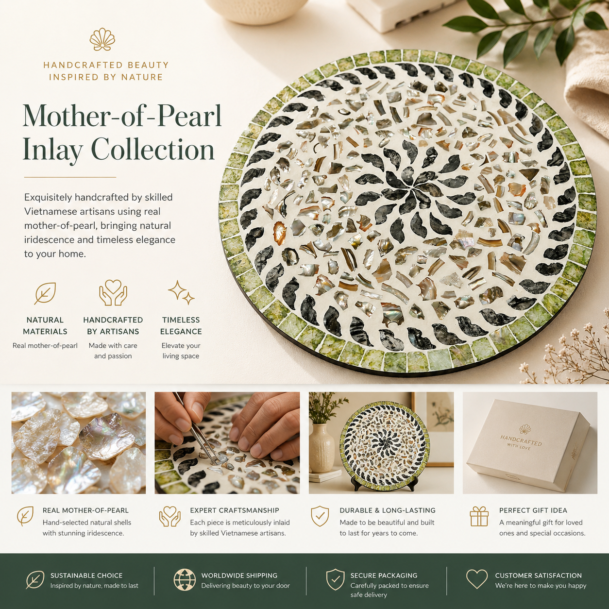 Mother of Pearl Mosaic Serving Plate – Handmade Home Decor
