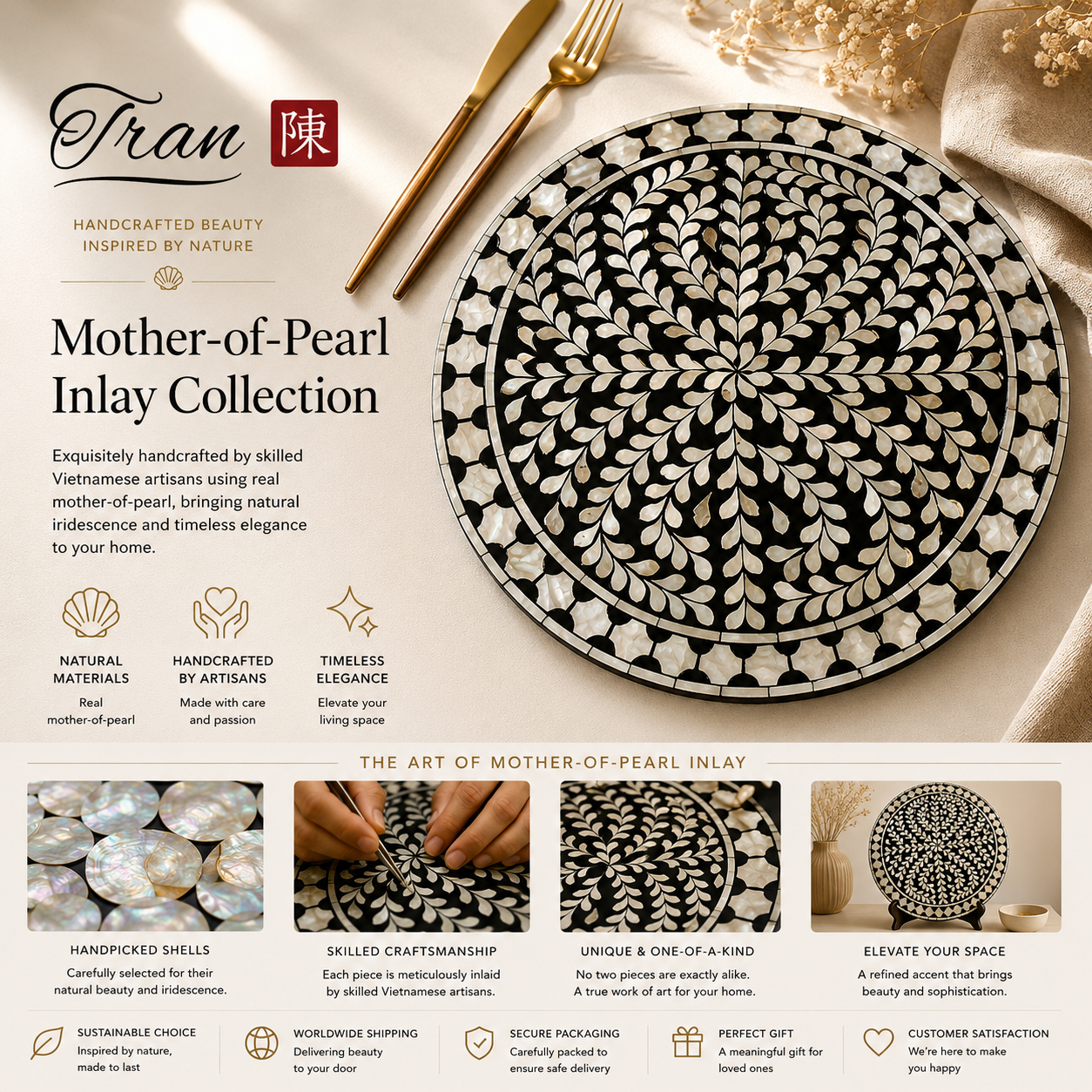 Handcrafted Mother of Pearl Serving Platter – Elegant Table & Home Decor