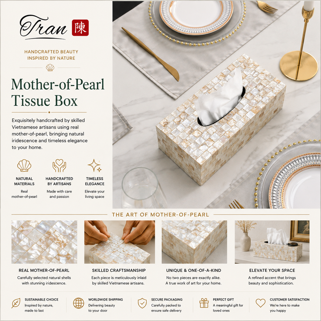 Mother of Pearl Mosaic Tissue Box – Handmade Home Decor