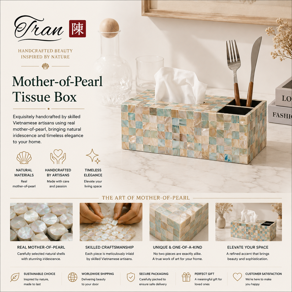Luxury Mother of Pearl Tissue Box Cover – Handcrafted Decorative Holder