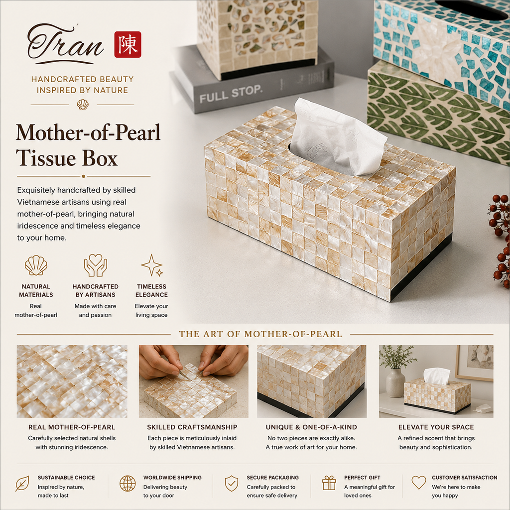Artisan Mother of Pearl Mosaic Tissue Holder – Elegant Home Decor