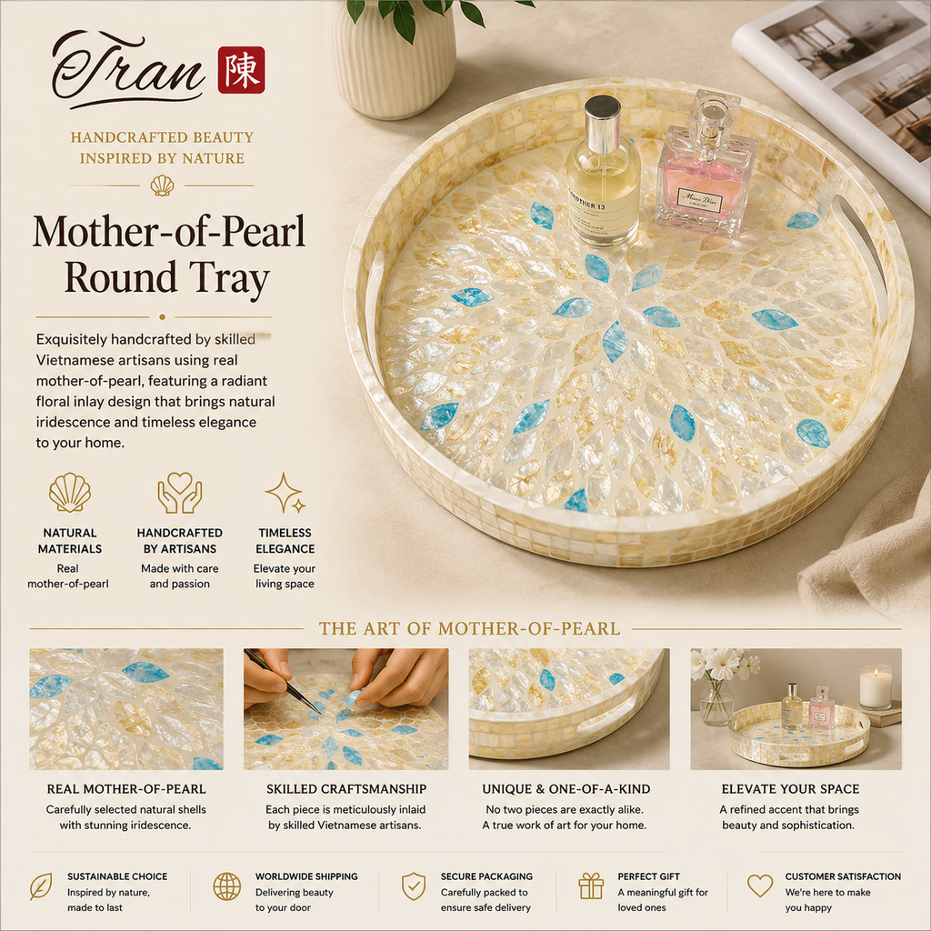 Handcrafted Mother of Pearl Decorative Tray