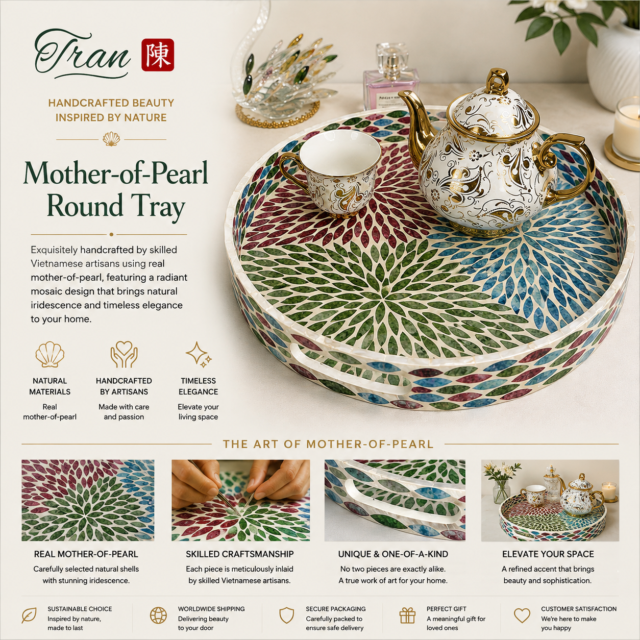 Handmade Mother of Pearl Vanity & Decorative Tray