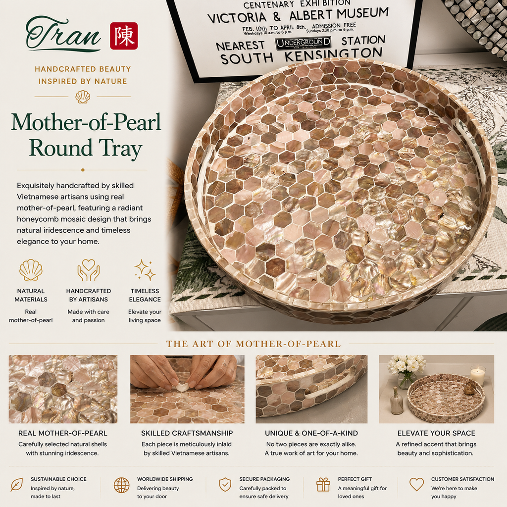Mother of Pearl Round Tray for Jewelry, Perfume & Fruit