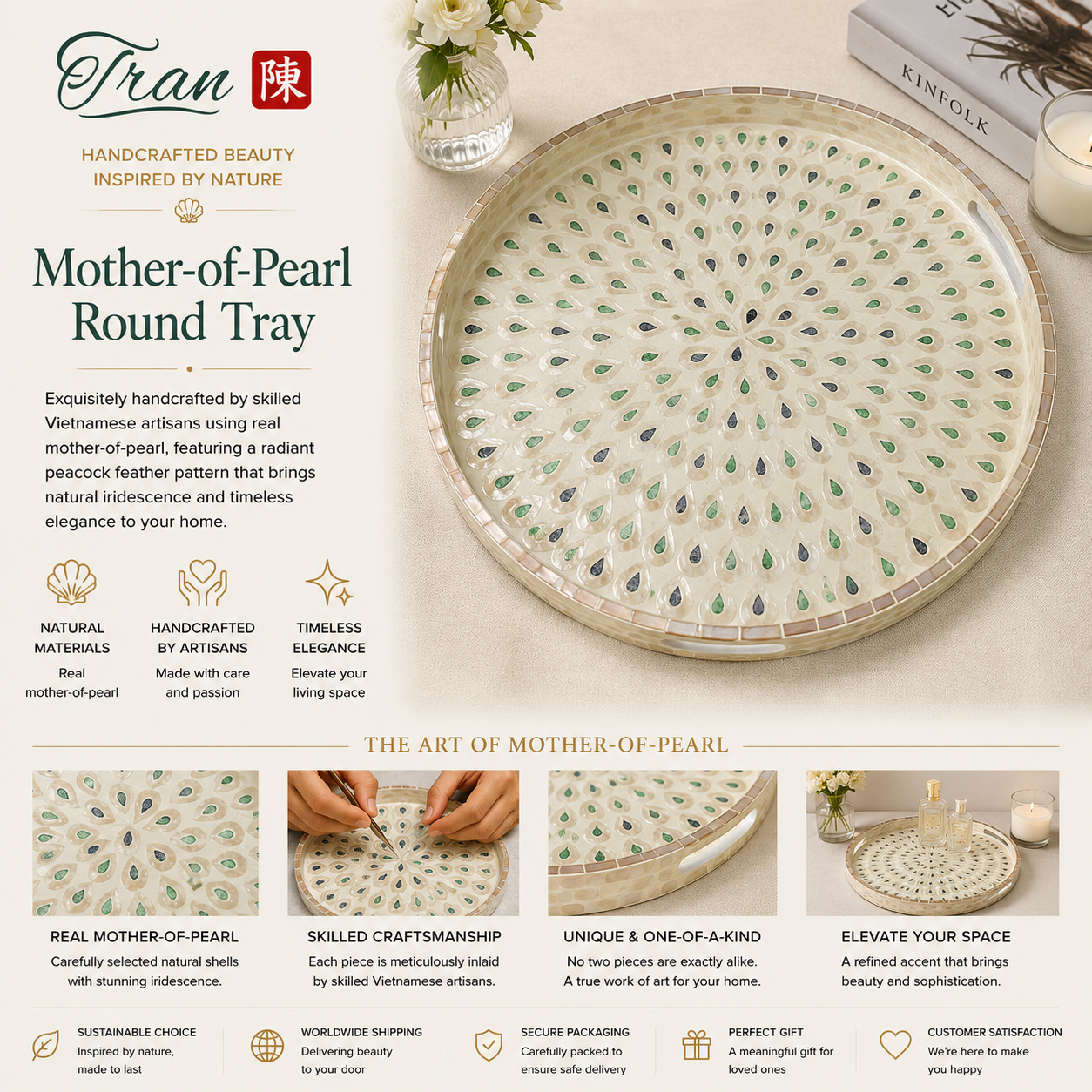 Luxury Shell Inlay Decorative Tray – Handmade Home Decor