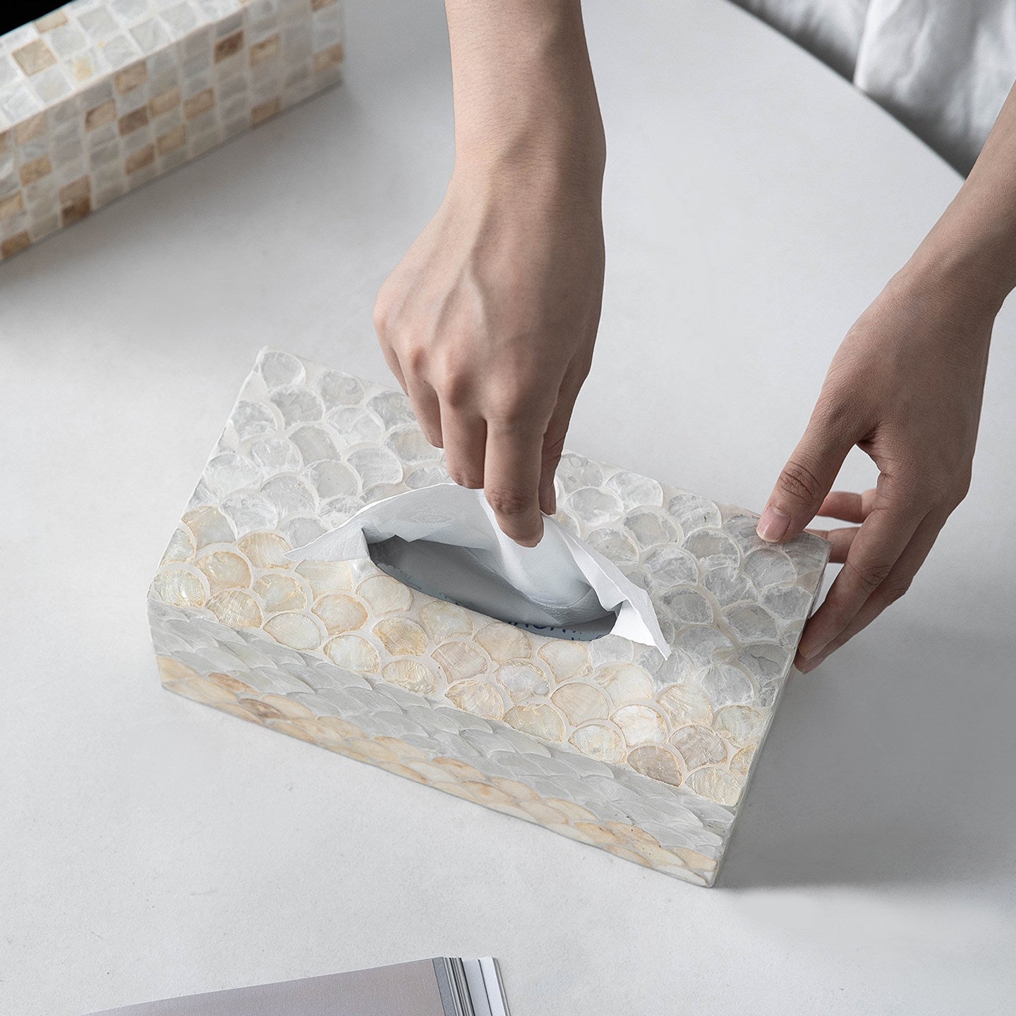 Mother of Pearl Mosaic Tissue Box – Handmade Home Decor