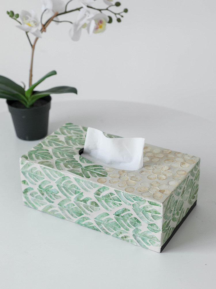 Handmade Shell Inlay Tissue Box Cover for Home & Office