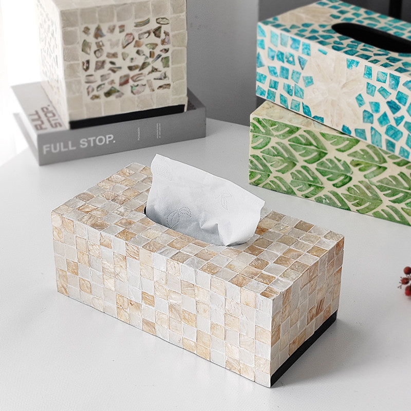 Artisan Mother of Pearl Mosaic Tissue Holder – Elegant Home Decor
