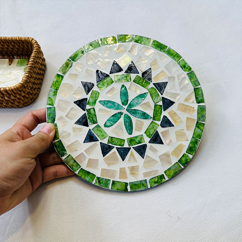 Artisan Mother of Pearl Mosaic Platter – Serving & Decorative Tray