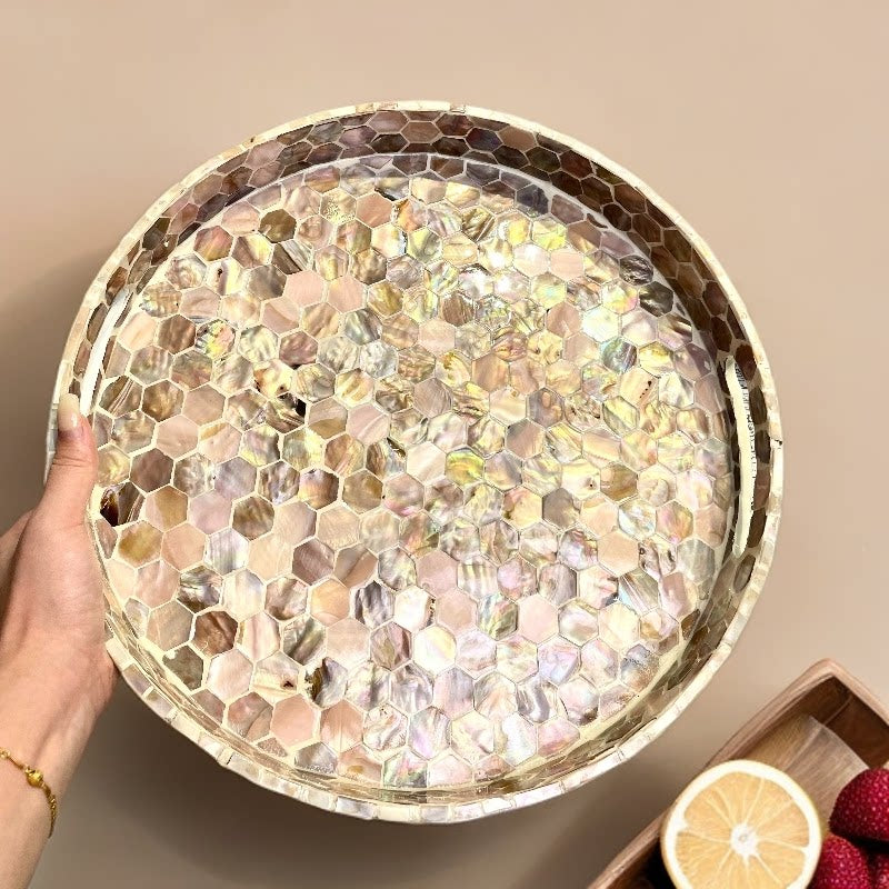 Mother of Pearl Round Tray for Jewelry, Perfume & Fruit