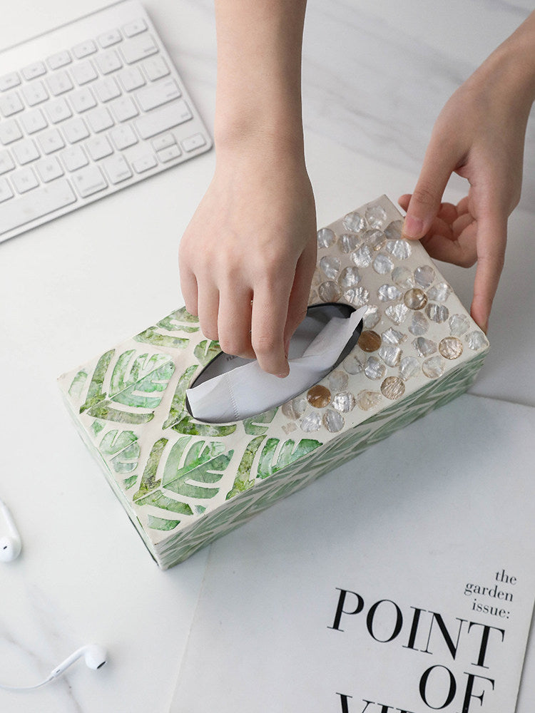 Handmade Shell Inlay Tissue Box Cover for Home & Office