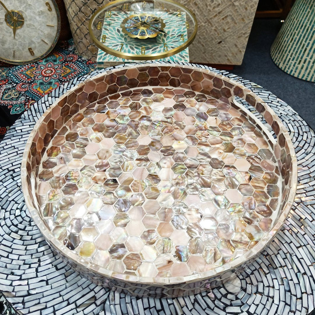Mother of Pearl Round Tray for Jewelry, Perfume & Fruit
