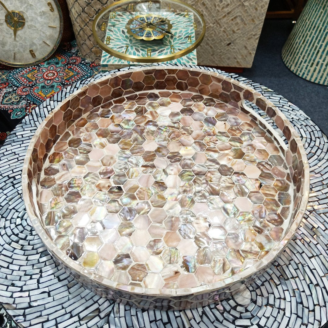 Mother of Pearl Round Tray for Jewelry, Perfume & Fruit