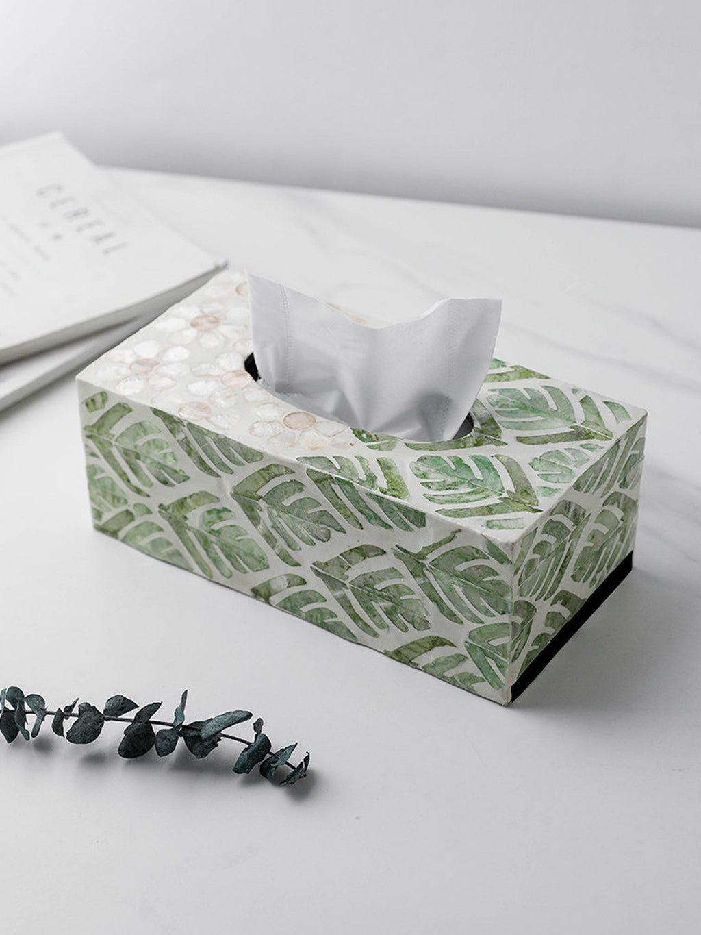 Handmade Shell Inlay Tissue Box Cover for Home & Office