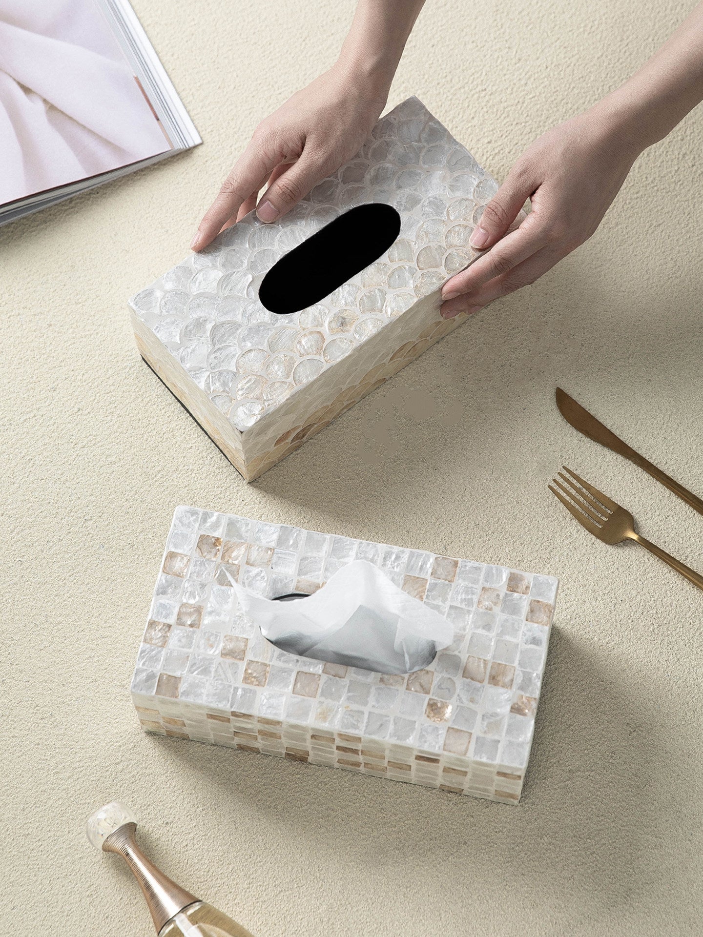 Mother of Pearl Mosaic Tissue Box – Handmade Home Decor