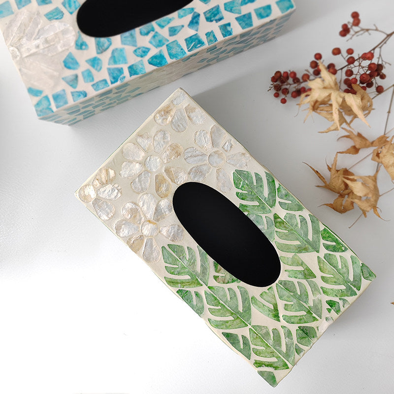 Artisan Mother of Pearl Mosaic Tissue Holder – Elegant Home Decor