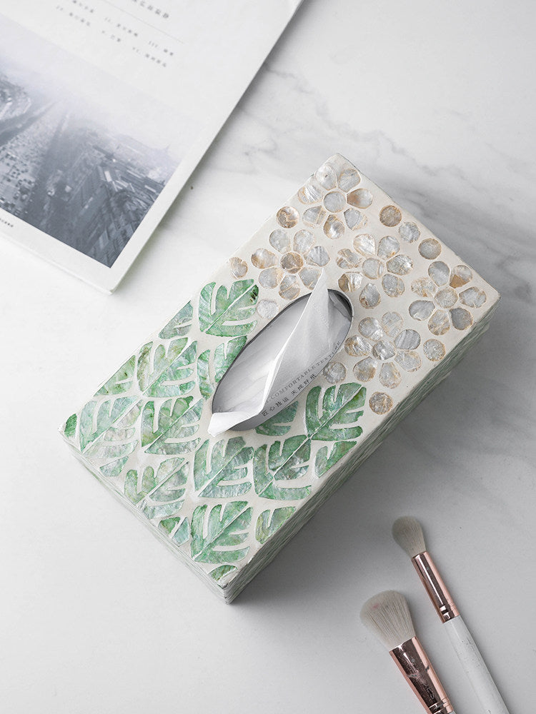 Handmade Shell Inlay Tissue Box Cover for Home & Office