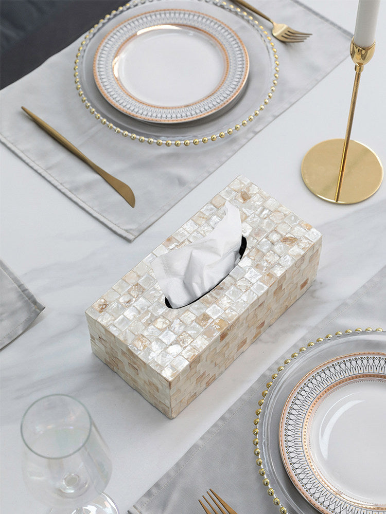 Handcrafted Mother of Pearl Inlay Tissue Box Cover