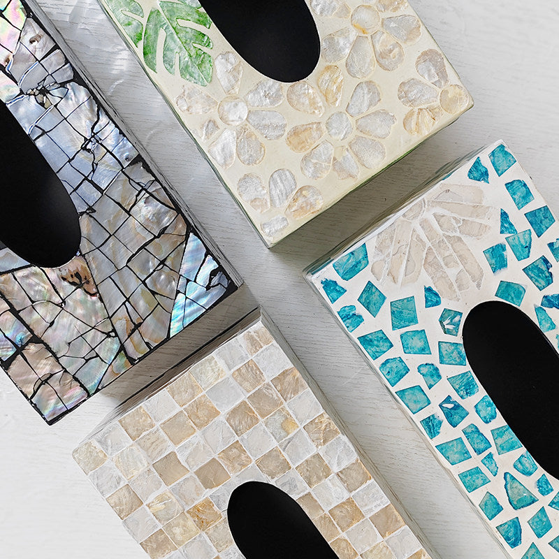 Artisan Mother of Pearl Mosaic Tissue Holder – Elegant Home Decor