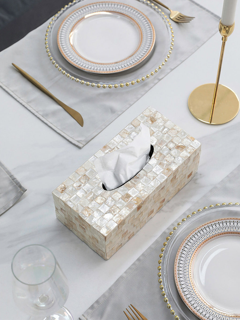 Mother of Pearl Mosaic Tissue Box – Handmade Home Decor