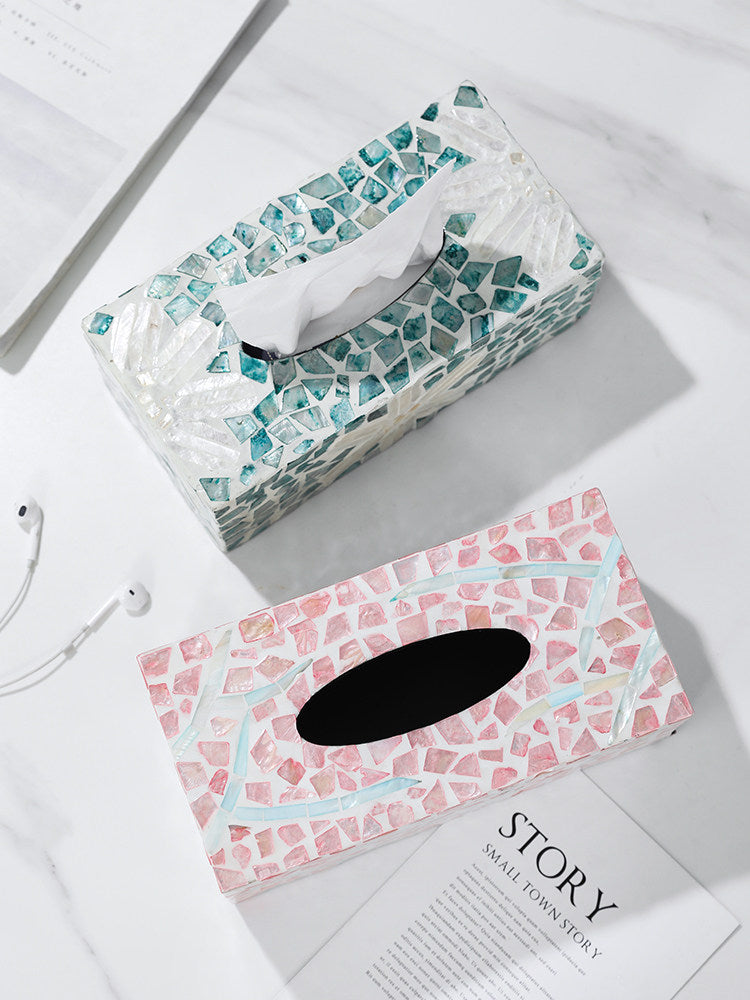 Handmade Shell Inlay Tissue Box Cover for Home & Office
